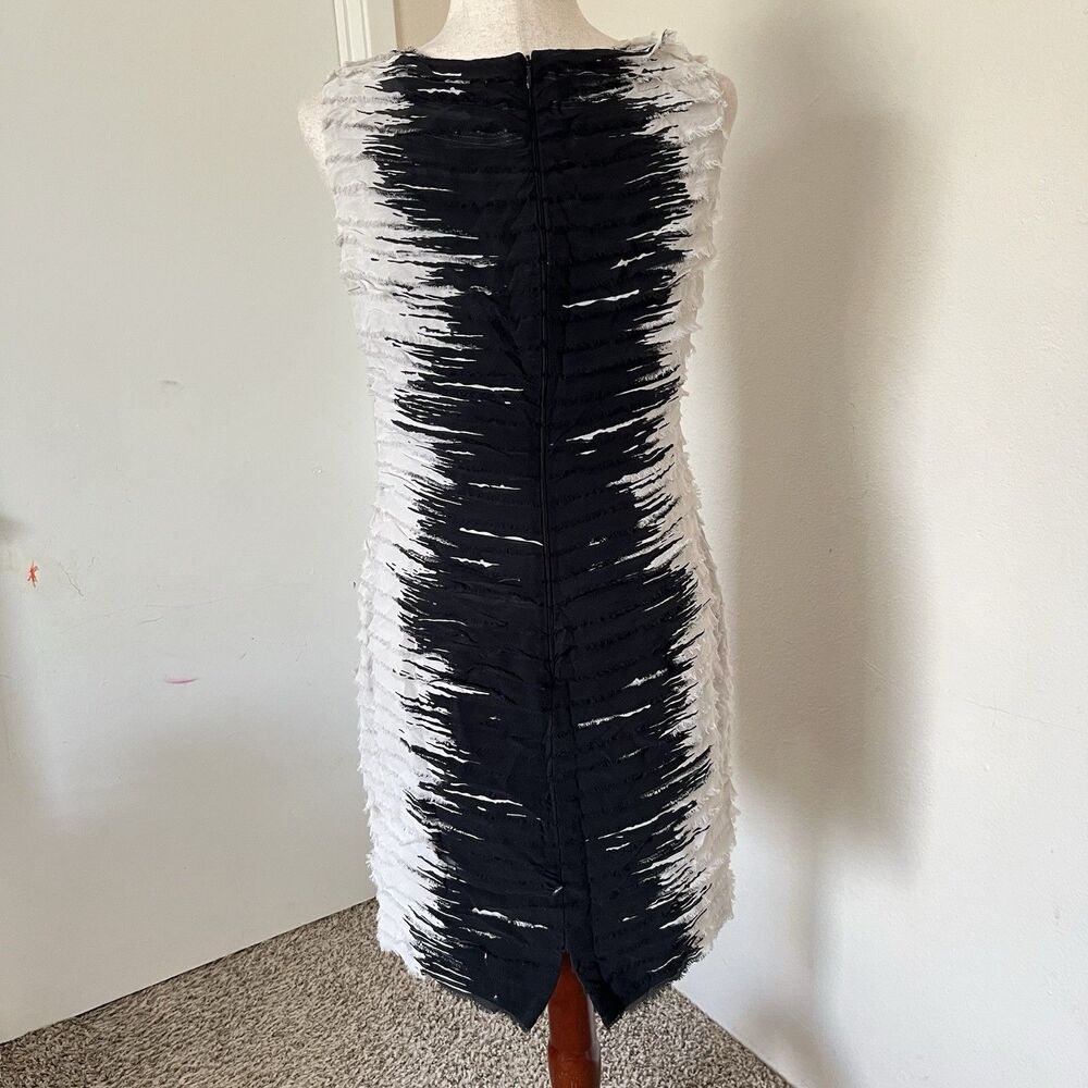 Lafayette 148 NY Silk Sleeveless Black Ivory Dress Fray Trim Layers Size 6